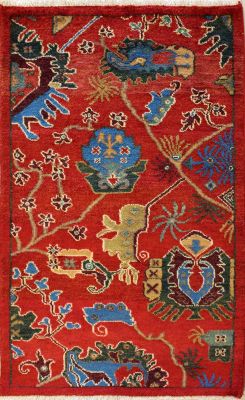 2'6x4'1 Chobi Ziegler Area Rug made using Vegetable dyes with Wool Pile - Floral Design | Hand-Knotted in Red