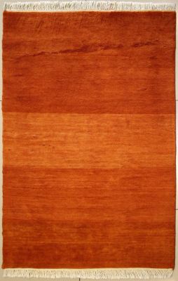2'10x4'9 Gabbeh Area Rug with Wool Pile - Solid Design | Hand-Knotted in Orange