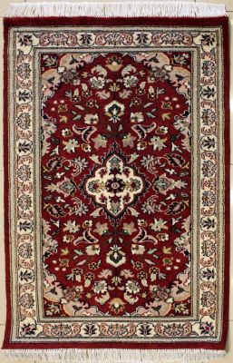 2'6x4'2 Pak Persian High Quality Area Rug with Wool Pile - Floral Design | Hand-Knotted in Red