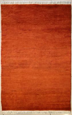 2'10x4'9 Gabbeh Area Rug with Wool Pile - Solid Design | Hand-Knotted in Orange