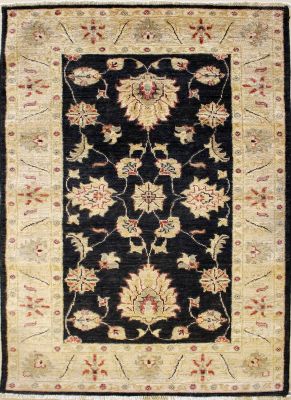 2'6x4'0 Chobi Ziegler Area Rug made using Vegetable dyes with Wool Pile - Floral Design | Hand-Knotted in Black