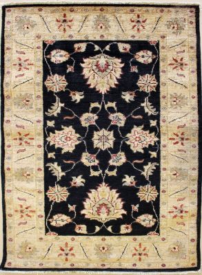 2'7x4'1 Chobi Ziegler Area Rug made using Vegetable dyes with Wool Pile - Floral Design | Hand-Knotted in Black