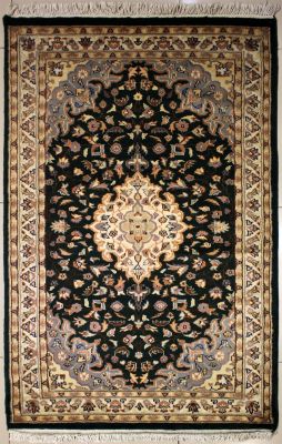 3'2x5'2 Pak Persian Area Rug with Silk & Wool Pile - Floral Design | Hand-Knotted in Green