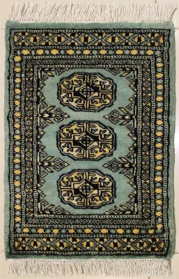 1'6x2'1 Bokhara Jaldar Area Rug with Wool Pile - Special Mori Bokhara Elephant Foot Design | Hand-Knotted in Green