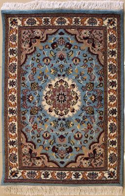 2'7x4'0 Pak Persian High Quality Area Rug with Wool Pile - Floral Design | Hand-Knotted in Greenish Blue