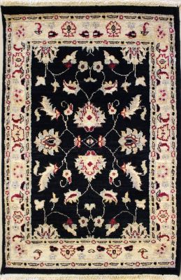 2'7x4'0 Chobi Ziegler Area Rug made using Vegetable dyes with Wool Pile - Floral Design | Hand-Knotted in Black