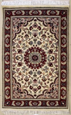 2'6x4'1 Pak Persian High Quality Area Rug with Wool Pile - Floral Design | Hand-Knotted in White