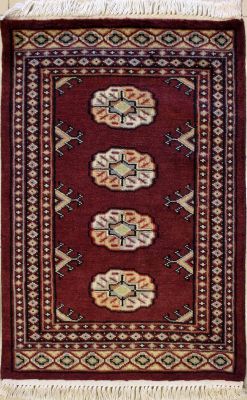 2'0x3'0 Bokhara Jaldar Area Rug with Wool Pile - Special Mori Bokhara Elephant Foot Design | Hand-Knotted in Red