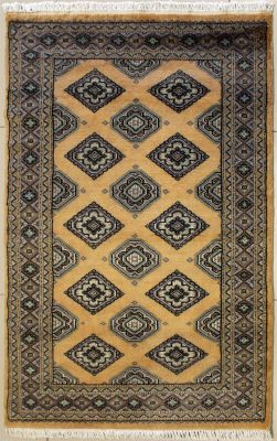 3'0x4'11 Bokhara Jaldar Area Rug with Wool Pile - Geometric Diamond Design | Hand-Knotted in Beige