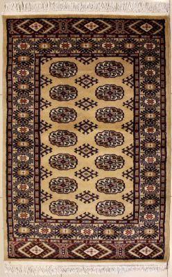 3'1x4'9 Bokhara Jaldar Area Rug with Wool Pile - Special Mori Bokhara Elephant Foot Design | Hand-Knotted in Beige