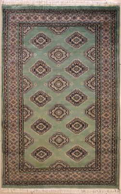 3'1x4'10 Bokhara Jaldar Area Rug with Wool Pile - Geometric Diamond Design | Hand-Knotted in Green