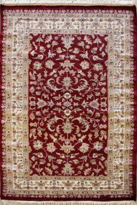 3'2x5'5 Pak Persian Area Rug with Silk & Wool Pile - Floral Design | Hand-Knotted in Red