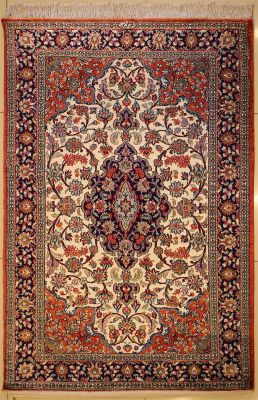 3'7x5'0 Pak Persian High Quality Area Rug with Silk Pile - Floral (Special Quality) Medallion Design | Hand-Knotted in Reddish Brown