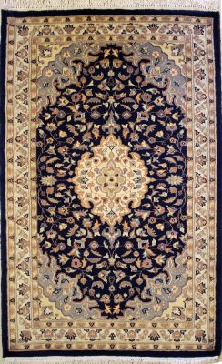 3'2x5'0 Pak Persian Area Rug with Wool Pile - Floral Design | Hand-Knotted in Blue