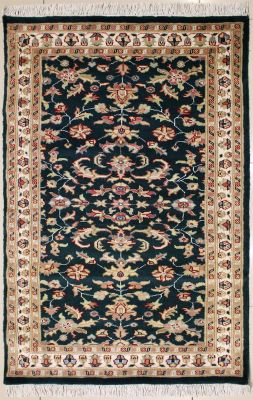 3'1x5'2 Pak Persian Area Rug with Silk & Wool Pile - Floral Design | Hand-Knotted in Green