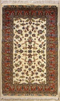 3'0x5'2 Pak Persian Area Rug with Silk & Wool Pile - Floral Design | Hand-Knotted in Ivory