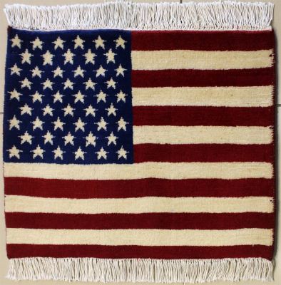 1'6x2'0 Pak Persian High Quality Area Rug with Wool Pile - USA Flag Pictorial Design | Hand-Knotted in White