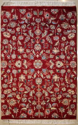 3'2x5'1 Pak Persian Area Rug with Silk & Wool Pile - Floral Design | Hand-Knotted in Red
