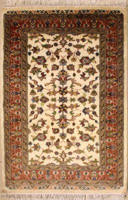 3'1x5'2 Pak Persian Area Rug with Silk & Wool Pile - Floral Design | Hand-Knotted in Ivory