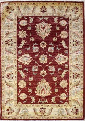 2'8x4'2 Chobi Ziegler Area Rug made using Vegetable dyes with Wool Pile - Floral Design | Hand-Knotted in Red