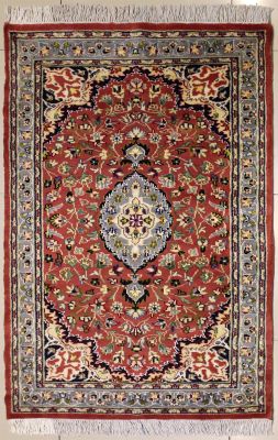 3'1x5'5 Pak Persian Area Rug with Silk & Wool Pile - Floral Design | Hand-Knotted in Reddish Brown