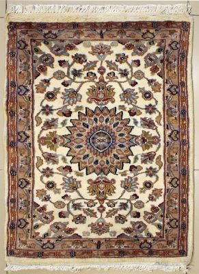 2'0x3'1 Pak Persian Area Rug with Silk & Wool Pile - Floral Design | Hand-Knotted in Ivory