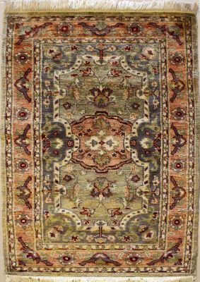2'8x4'1 Chobi Ziegler Area Rug made using Vegetable dyes with Wool Pile - Floral Design | Hand-Knotted in Green