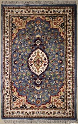 3'1x5'5 Pak Persian Area Rug with Silk & Wool Pile - Floral Design | Hand-Knotted in Grey