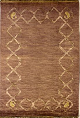 2'11x5'0 Gabbeh Area Rug made using Vegetable dyes with Wool Pile - Diamond Design | Hand-Knotted in Dark Brown