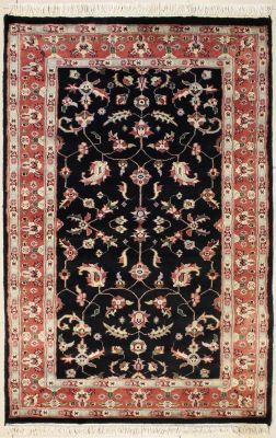 3'0x5'1 Pak Persian Area Rug with Wool Pile - Floral Design | Hand-Knotted in Black