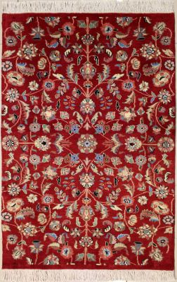 3'2x5'3 Pak Persian Area Rug with Silk & Wool Pile - Floral Design | Hand-Knotted in Red