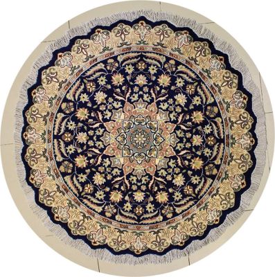 4'11x5'0 Pak Persian Area Rug with Silk & Wool Pile - Floral Design | Hand-Knotted in Blue