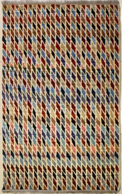 2'11x5'0 Gabbeh Area Rug made using Vegetable dyes with Wool Pile - Striped Design | Hand-Knotted Multicolored | 3x5 Double Knot Rug