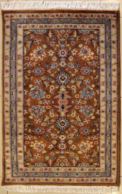 2'5x4'3 Pak Persian High Quality Area Rug with Wool Pile - Mahal Floral Design | Hand-Knotted in Reddish Brown