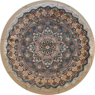 5'0x5'1 Pak Persian Area Rug with Silk & Wool Pile - Floral Design | Hand-Knotted in Grey