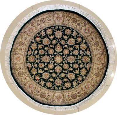 4'0x4'0 Pak Persian High Quality Area Rug with Silk & Wool Pile - Floral Design | Hand-Knotted in Green