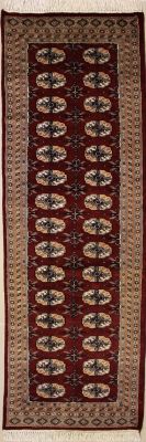2'5x7'8 Bokhara Jaldar Area Rug with Silk & Wool Pile - Special Mori Bokhara Elephant Foot Design | Hand-Knotted in Red