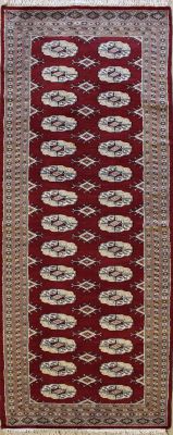 2'5x8'3 Bokhara Jaldar Area Rug with Silk & Wool Pile - Special Mori Bokhara Elephant Foot Design | Hand-Knotted in Red