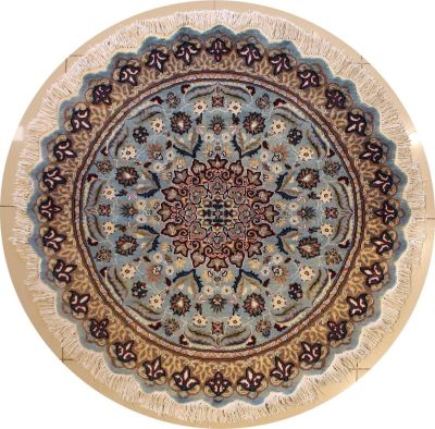 4'11x5'0 Pak Persian Area Rug with Silk & Wool Pile - Floral Design | Hand-Knotted in Greenish Blue