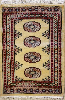 2'0x2'11 Bokhara Jaldar Area Rug with Wool Pile - Special Mori Bokhara Elephant Foot Design | Hand-Knotted in White