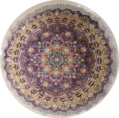 5'0x5'1 Pak Persian Area Rug with Silk & Wool Pile - Floral Design | Hand-Knotted in Purple