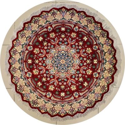 5'1x5'2 Pak Persian Area Rug with Silk & Wool Pile - Floral Design | Hand-Knotted in Red