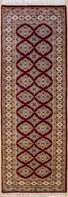 2'7x7'11 Bokhara Jaldar Area Rug with Silk & Wool Pile - Geometric Diamond Design | Hand-Knotted in Red