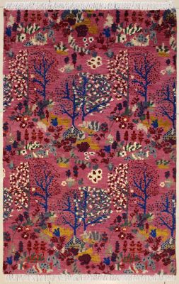 3'0x5'0 Chobi Ziegler Area Rug made using Vegetable dyes with Silk & Wool Pile - Floral Design | Hand-Knotted in Reddish Brown