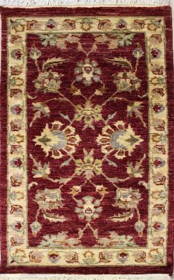 2'6x4'3 Chobi Ziegler Area Rug made using Vegetable dyes with Wool Pile - Floral Design | Hand-Knotted in Maroon