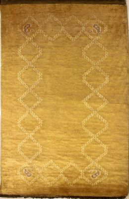 3'0x5'0 Gabbeh Area Rug made using Vegetable dyes with Wool Pile - Diamond Design | Hand-Knotted in Gold