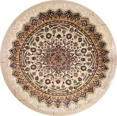 5'1x5'2 Pak Persian Area Rug with Silk & Wool Pile - Floral Design | Hand-Knotted in Ivory