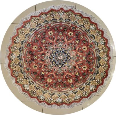 5'0x5'0 Pak Persian Area Rug with Silk & Wool Pile - Floral Design | Hand-Knotted in Reddish Brown