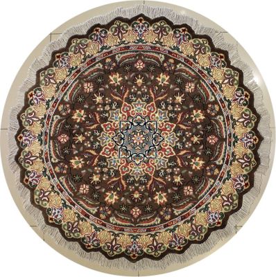 5'2x5'1 Pak Persian Area Rug with Silk & Wool Pile - Floral Design | Hand-Knotted in Dark Brown