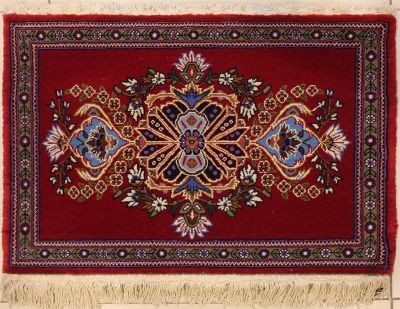 1'9x2'3 Pak Persian High Quality Area Rug with Silk & Wool Pile - Floral Design | Hand-Knotted in Red